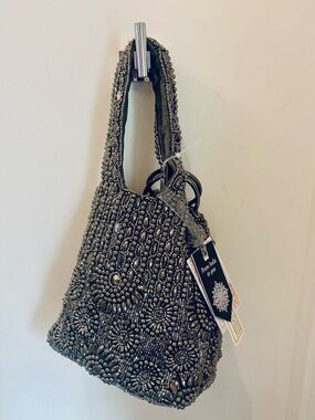 NWT Made in India Embellished Beaded Silver Tote Bag
